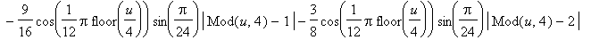 Y3 = (1/2*abs(v)-1/2*abs(v-1)-1/2*abs(v-3/2)+1/2*abs(v-5/2))*(1/2*sin(1/12*Pi*floor(1/4*u))+1/2*sin(1/12*Pi*floor(1/4*u))*cos(1/24*Pi)*abs(Mod(u,4))-9/16*sin(1/12*Pi*floor(1/4*u))*cos(1/24*Pi)*abs(Mod(...