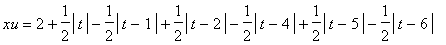 xu = 2+1/2*abs(t)-1/2*abs(t-1)+1/2*abs(t-2)-1/2*abs(t-4)+1/2*abs(t-5)-1/2*abs(t-6)