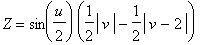 Z = sin(1/2*u)*(1/2*abs(v)-1/2*abs(v-2))