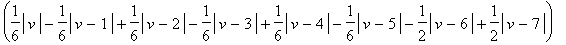 x = (8-2*abs(u)-2*abs(u-1)+2*abs(u-2)+4*abs(u-3)+2*abs(u-4)-2*abs(u-5)-2*abs(u-6))*(1/6*abs(v)-1/6*abs(v-1)+1/6*abs(v-2)-1/6*abs(v-3)+1/6*abs(v-4)-1/6*abs(v-5)-1/2*abs(v-6)+1/2*abs(v-7))