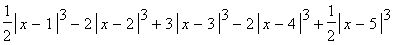 1/2*abs(x-1)^3-2*abs(x-2)^3+3*abs(x-3)^3-2*abs(x-4)^3+1/2*abs(x-5)^3