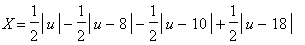 X = 1/2*abs(u)-1/2*abs(u-8)-1/2*abs(u-10)+1/2*abs(u-18)