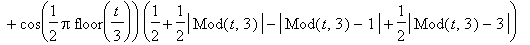 Y = -sin(1/2*Pi*floor(1/3*t))*(1/2+1/2*abs(Mod(t,3))-abs(Mod(t,3)-2)+1/2*abs(Mod(t,3)-3))+cos(1/2*Pi*floor(1/3*t))*(1/2+1/2*abs(Mod(t,3))-abs(Mod(t,3)-1)+1/2*abs(Mod(t,3)-3))