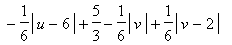 z = -1/6*abs(abs(u-2)-abs(u-4)-abs(u-6)+abs(-8+u)+abs(v-2)-abs(v-4)+abs(v)-abs(2+v))+1/6*abs(4+abs(u-2)-abs(u-4)-abs(u-6)+abs(-8+u)+abs(v-2)-abs(v-4)+abs(v)-abs(2+v))-1/6*abs(u)+1/6*abs(u-2)+1/6*abs(u-...